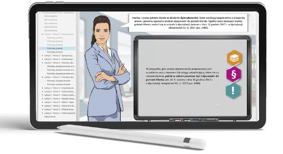 Fragment prezentacji kursu IDD – quiz dotyczący szkolenia dla branży ubezpieczeniowej.